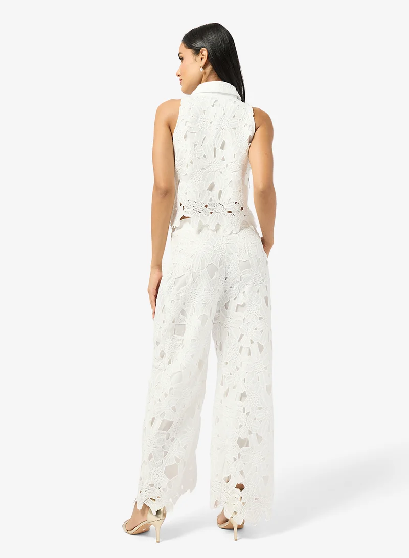 جينجر Openwork Broderie Shirt & Wide Leg Pant Coord Set